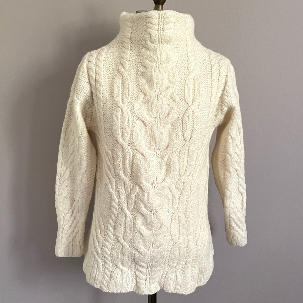 Aran Mor Ireland 100% Merino Wool Cable Knit Mock Neck Pullover Sweater - S - Picture 2 of 9